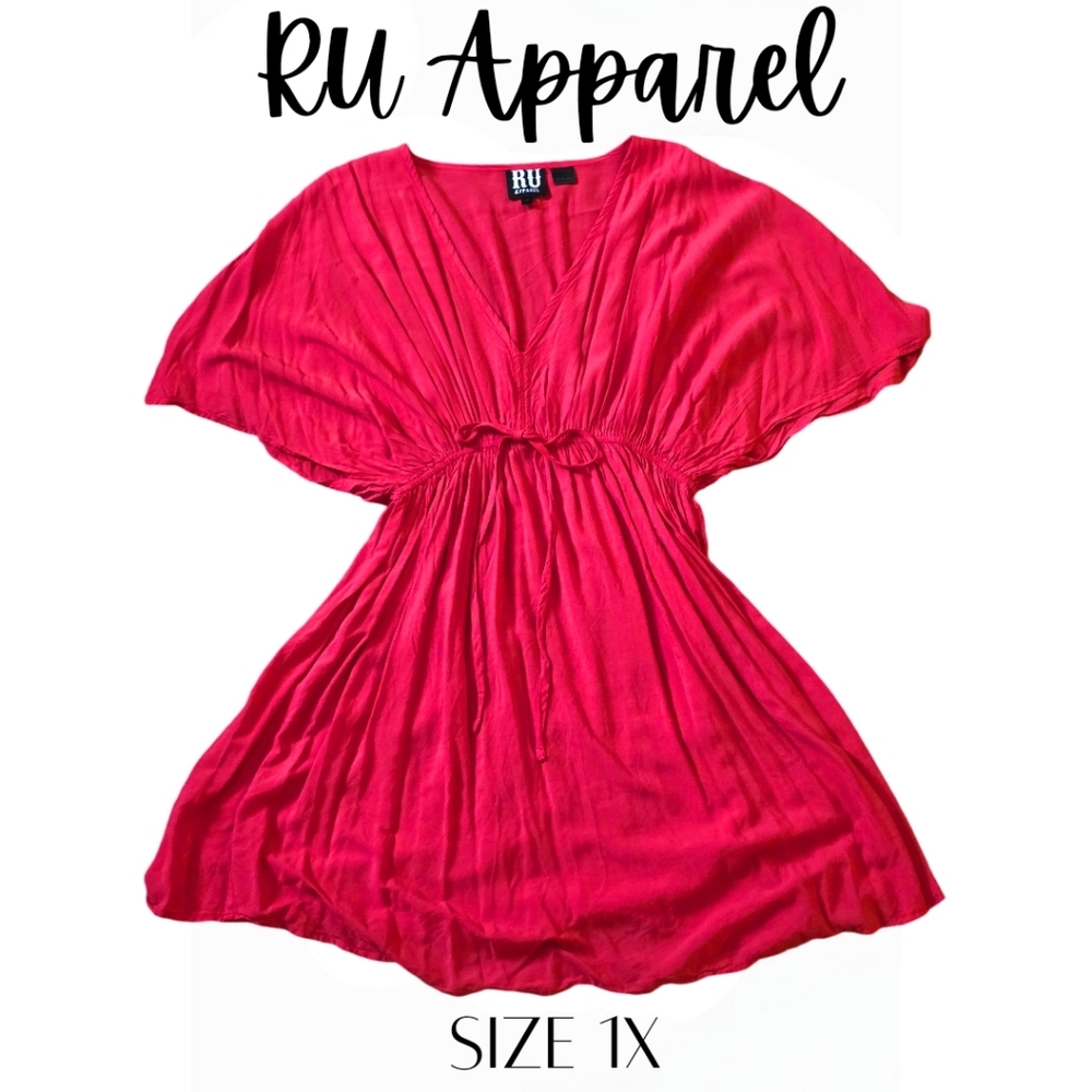 RU Apparel Red Fan Sleeve Dress